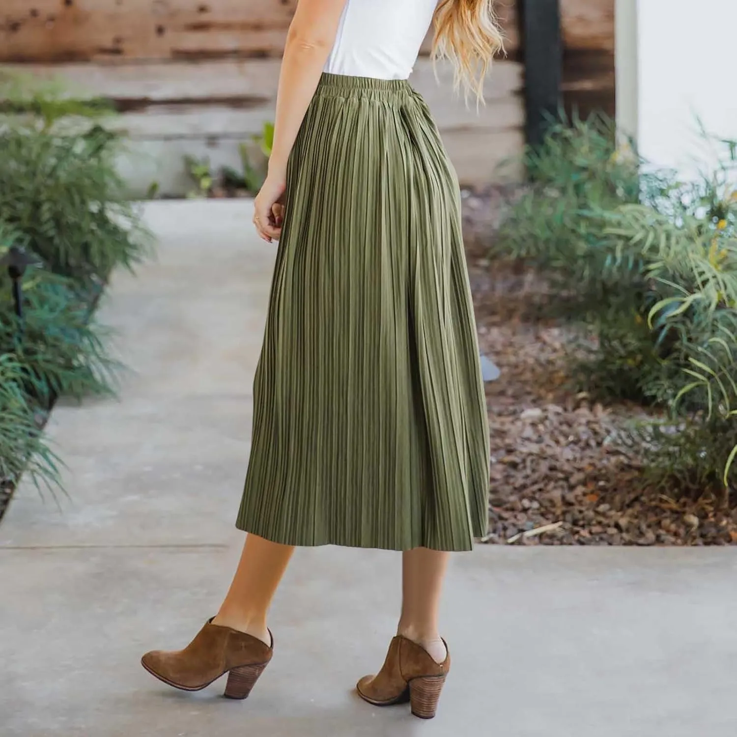 DDAPJ pyju Women's Elastic High Waist Pleated Skirt Button Down Decoration A Line Skirts Solid Color Loose Casual Maxi Skirt