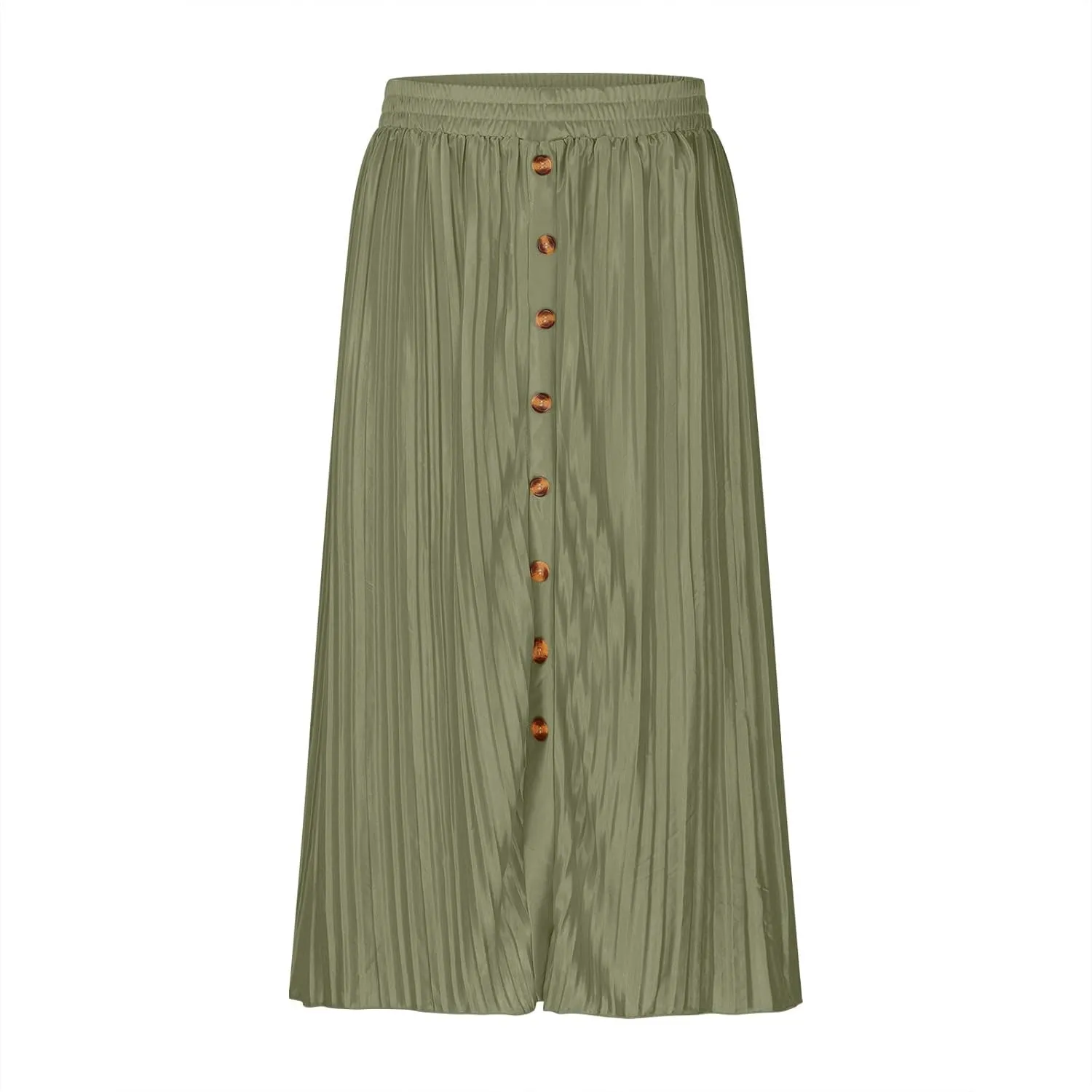 DDAPJ pyju Women's Elastic High Waist Pleated Skirt Button Down Decoration A Line Skirts Solid Color Loose Casual Maxi Skirt