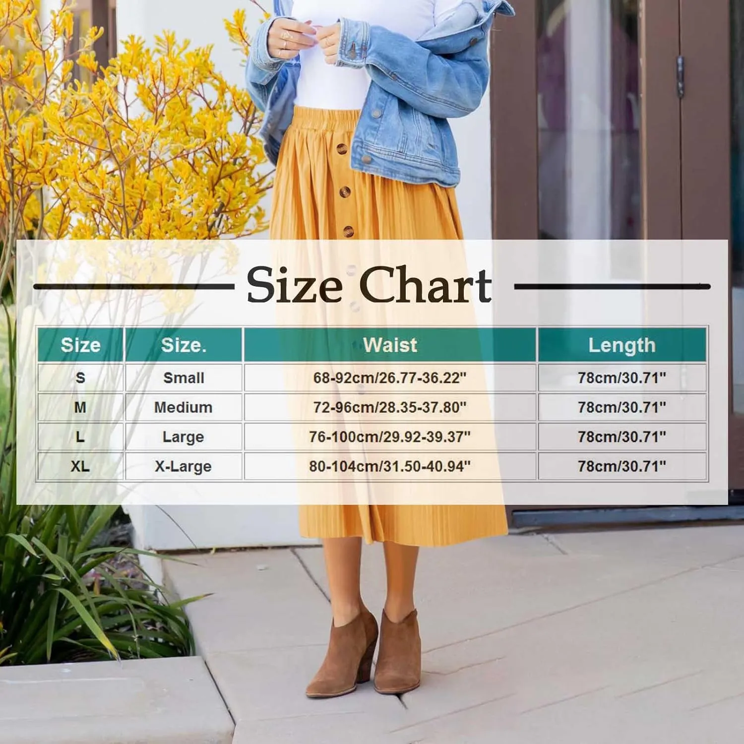 DDAPJ pyju Women's Elastic High Waist Pleated Skirt Button Down Decoration A Line Skirts Solid Color Loose Casual Maxi Skirt