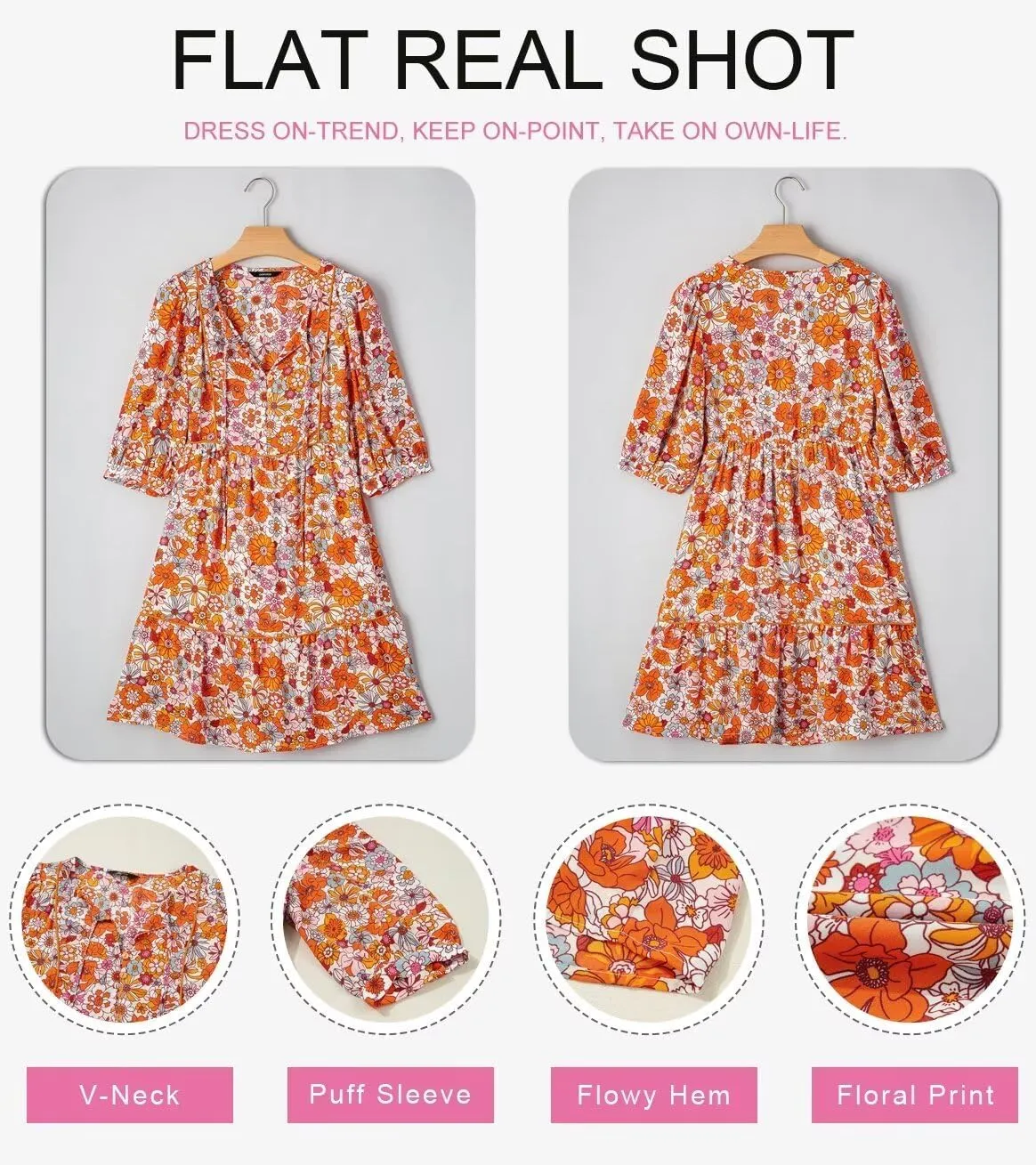 Dokotoo Womens Boho Floral Dress 2025 Summer V-Neck Half Sleeve Empire Waist Dress Flowy Mini Casual Dresses