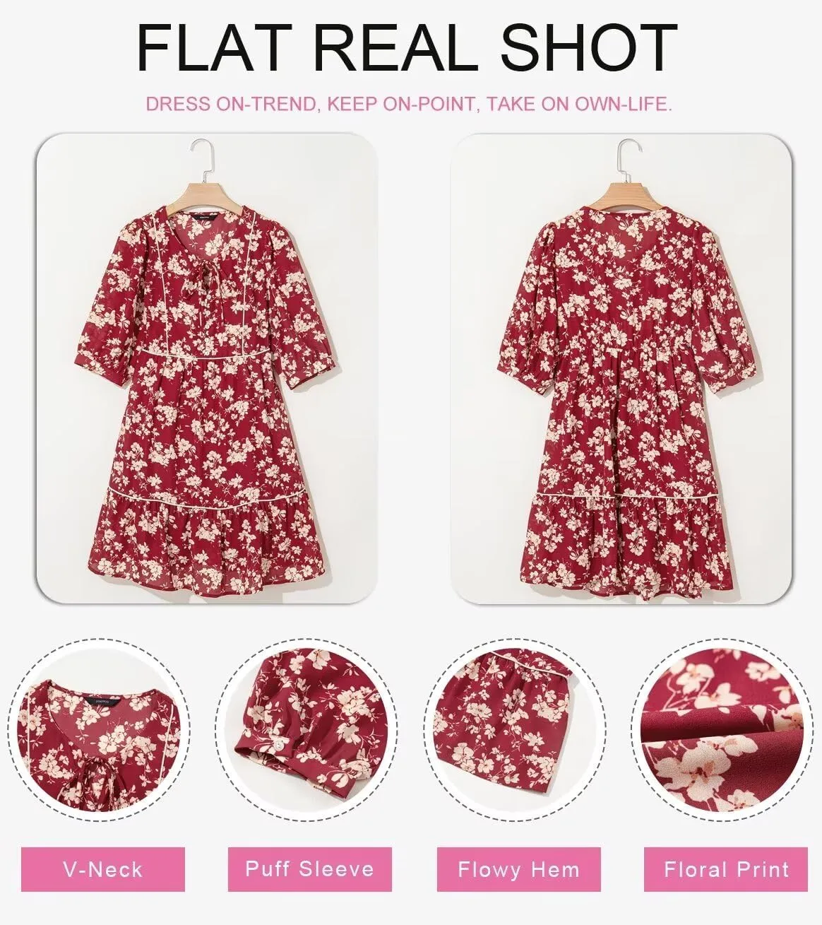 Dokotoo Womens Boho Floral Dress 2025 Summer V-Neck Half Sleeve Empire Waist Dress Flowy Mini Casual Dresses