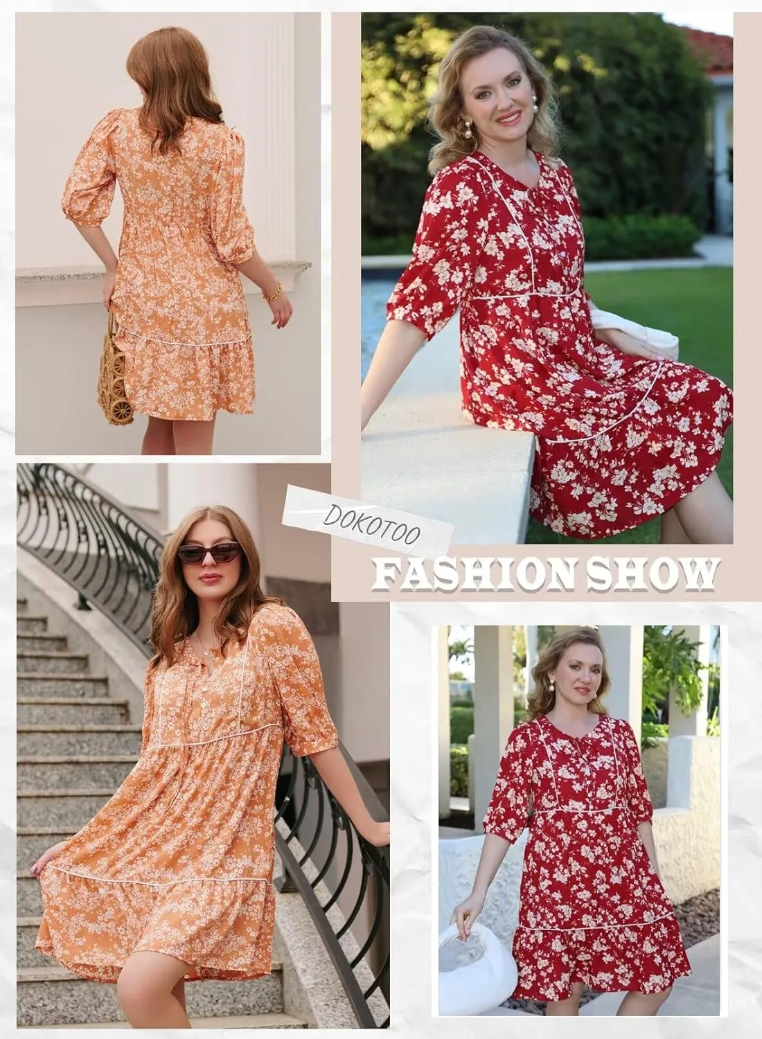 Dokotoo Womens Boho Floral Dress 2025 Summer V-Neck Half Sleeve Empire Waist Dress Flowy Mini Casual Dresses