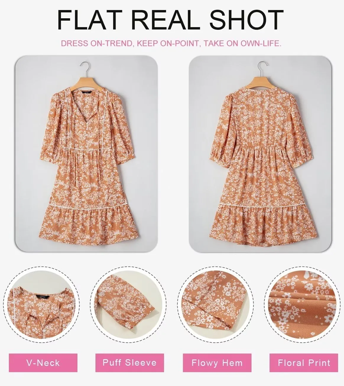 Dokotoo Womens Boho Floral Dress 2025 Summer V-Neck Half Sleeve Empire Waist Dress Flowy Mini Casual Dresses