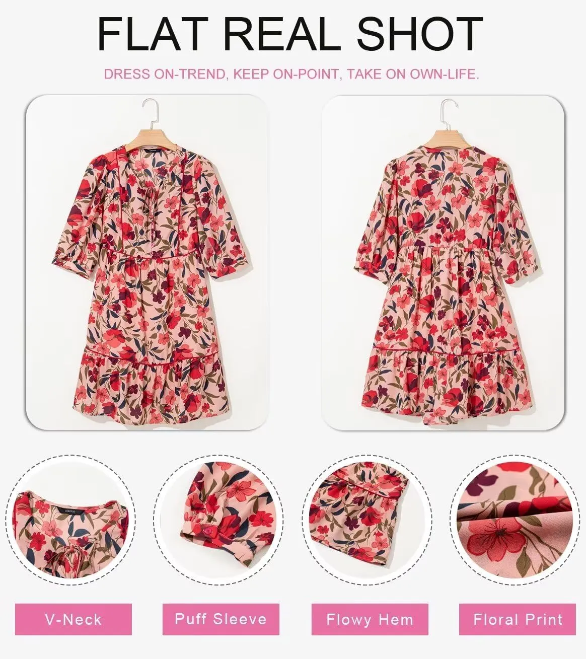 Dokotoo Womens Boho Floral Dress 2025 Summer V-Neck Half Sleeve Empire Waist Dress Flowy Mini Casual Dresses