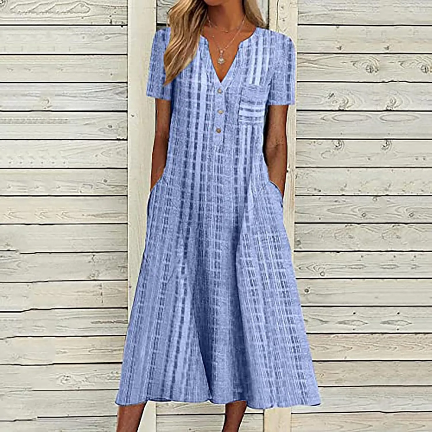 Dresses for Women 2025 Pocket Floral Printed Dresses Button Down Half Sleeve Maxi Dress V Neck Trendy Beach Dress