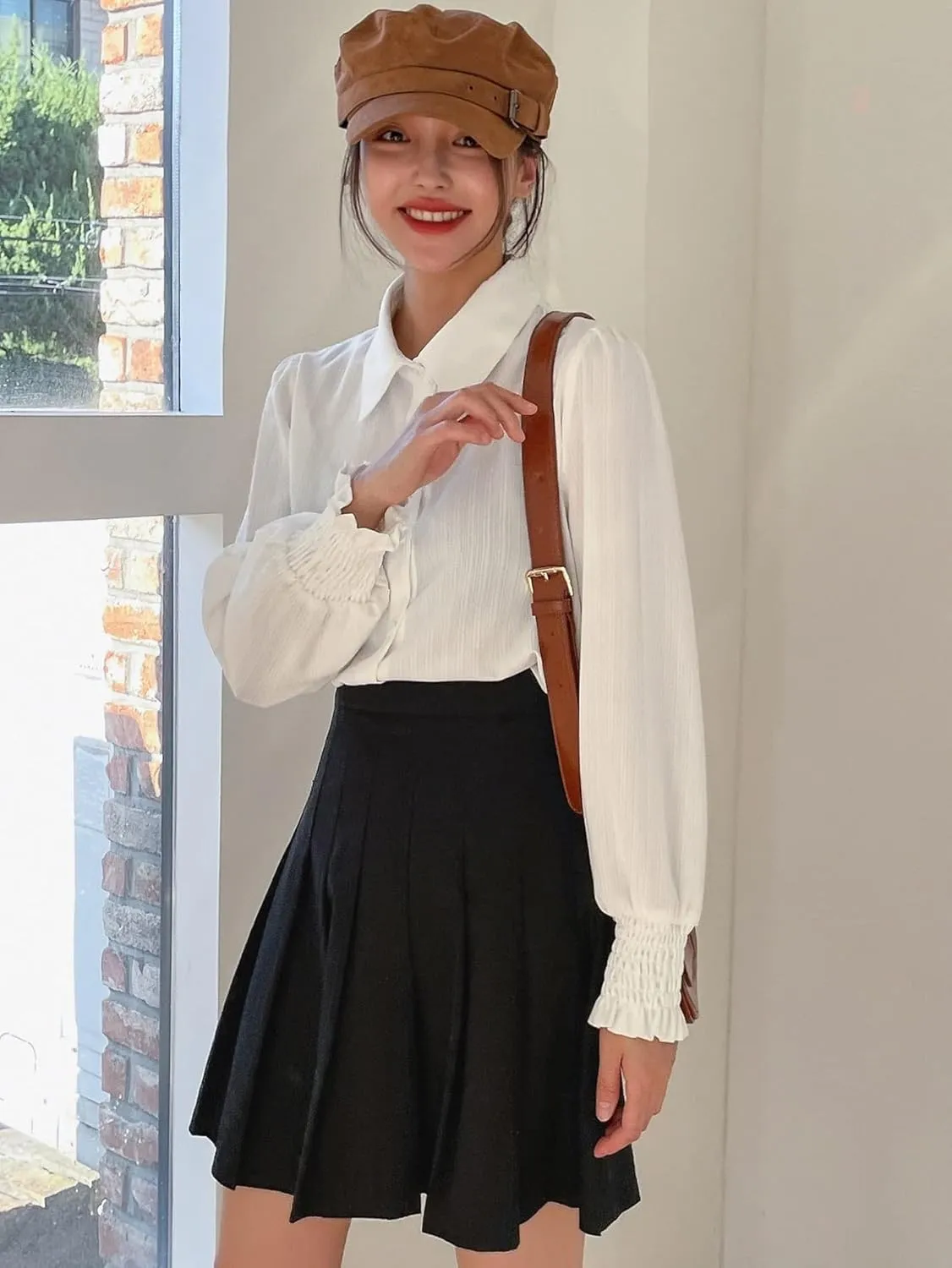 ELDINA Summer Short Mini Skirts For Women 2024 High Waist Pleated Skirt