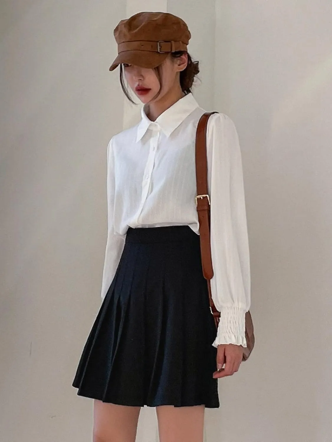 ELDINA Summer Short Mini Skirts For Women 2024 High Waist Pleated Skirt