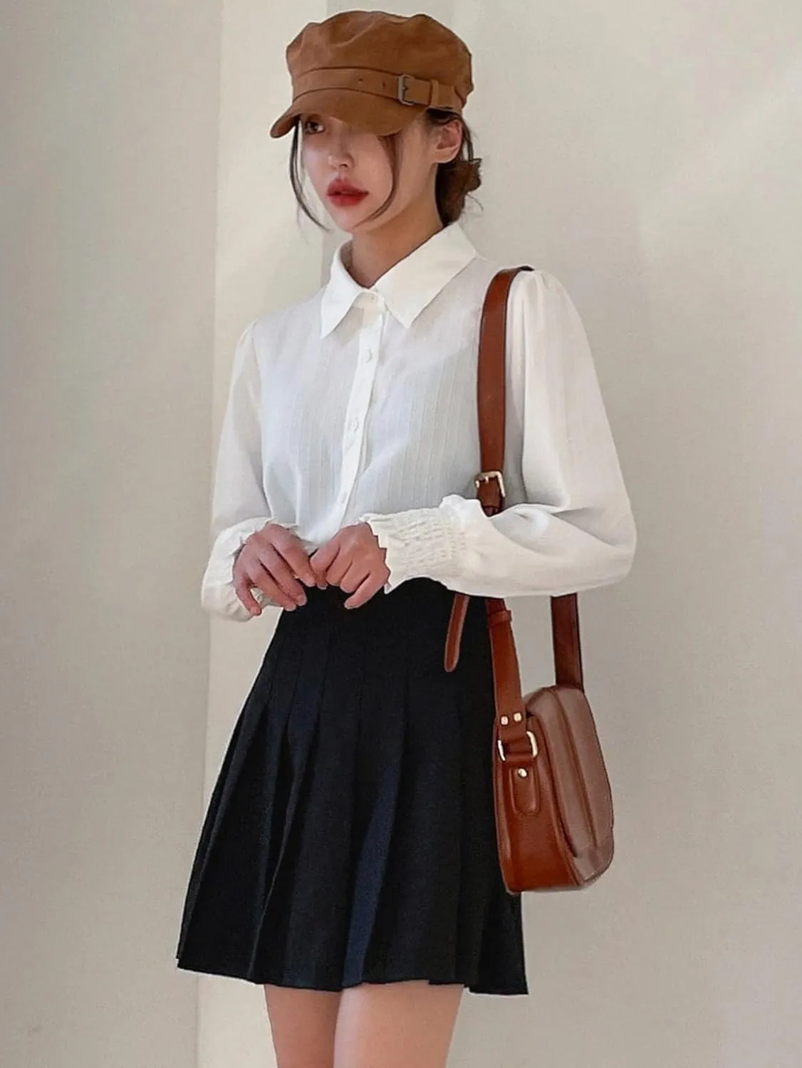 ELDINA Summer Short Mini Skirts For Women 2024 High Waist Pleated Skirt