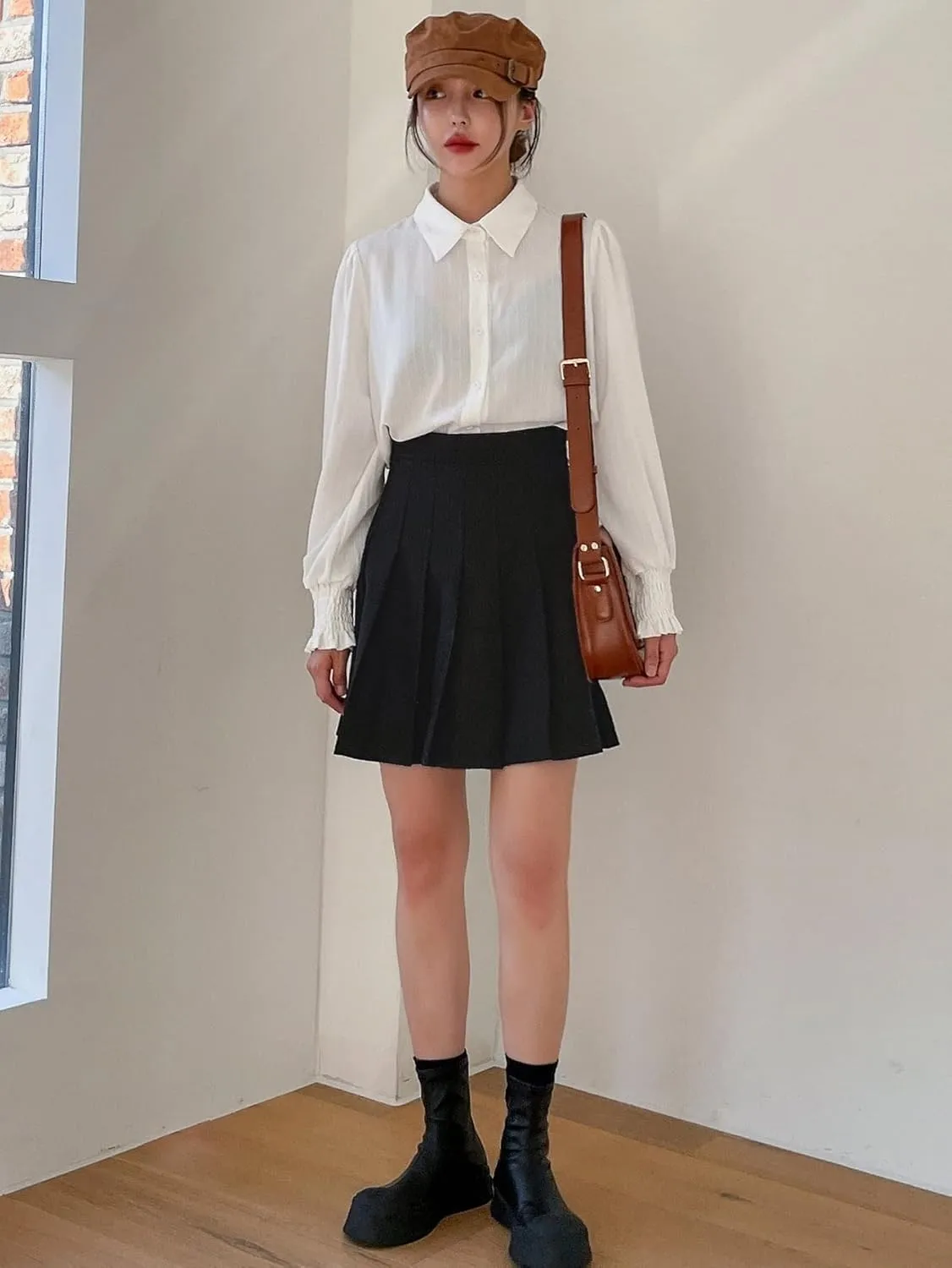 ELDINA Summer Short Mini Skirts For Women 2024 High Waist Pleated Skirt