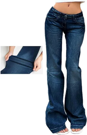 EMMIOL Women's Denim Flare Leg Jeans - Y2K 90s Low Rise Vintage Pants