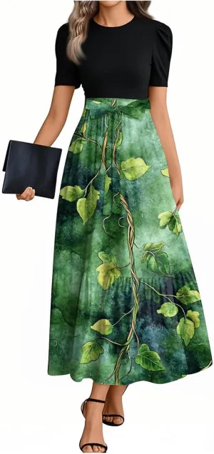 Empire Waist Dress for Women 2025 Summer Elegant Classy Short Sleeve A Line Work Dresses Wedding Guest Wrap Sundress