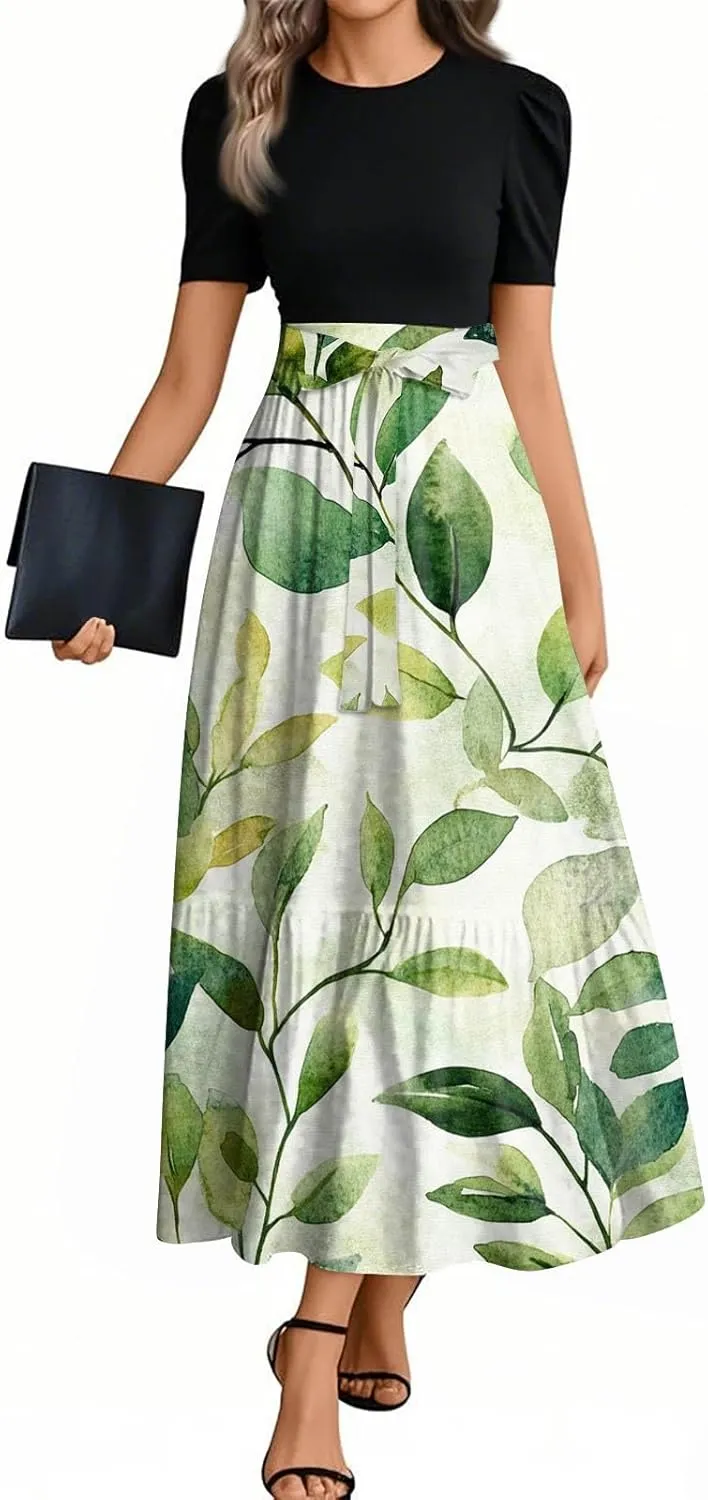 Empire Waist Dress for Women 2025 Summer Elegant Classy Short Sleeve A Line Work Dresses Wedding Guest Wrap Sundress