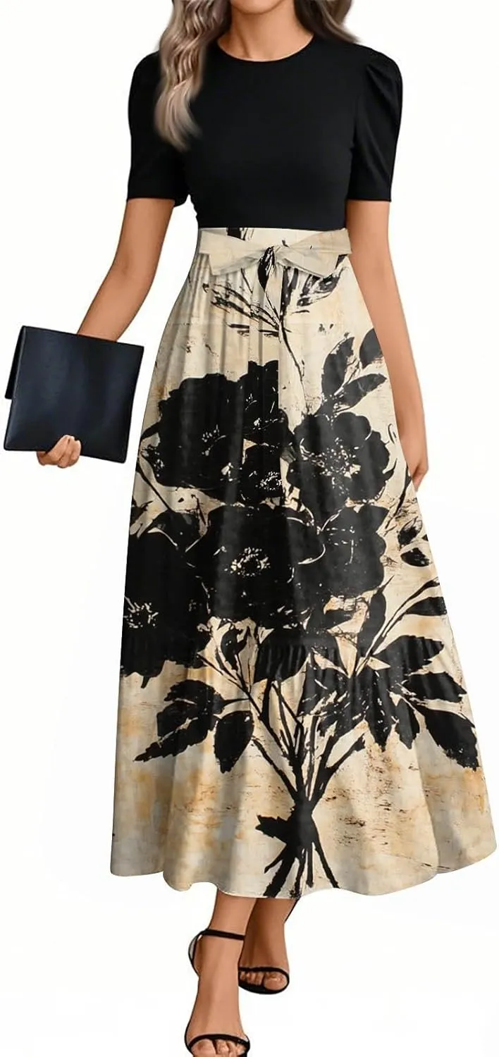 Empire Waist Dress for Women 2025 Summer Elegant Classy Short Sleeve A Line Work Dresses Wedding Guest Wrap Sundress