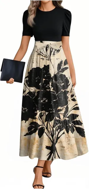Empire Waist Dress for Women 2025 Summer Elegant Classy Short Sleeve A Line Work Dresses Wedding Guest Wrap Sundress