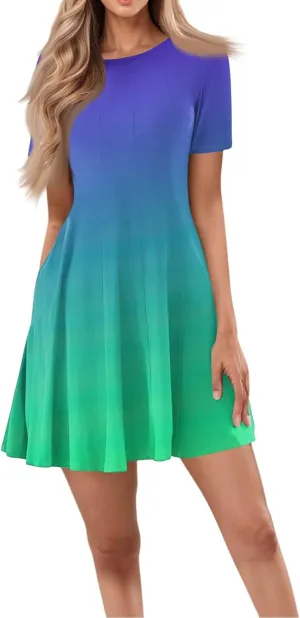 Empire Waist Dress for Women, Summer Mini Dresses Short Sleeve A Line Crew Neck Dress with Pockets Elegant Dresses