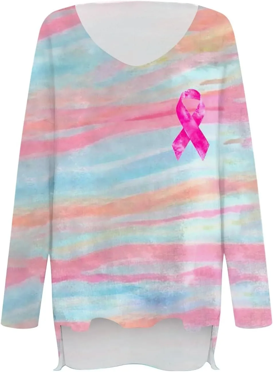 Fashion Printed Sweatshirt for Women Oversize Breast Cancer Awareness V Neck T-Shirt Casual Long Sleeve Loose Shirts