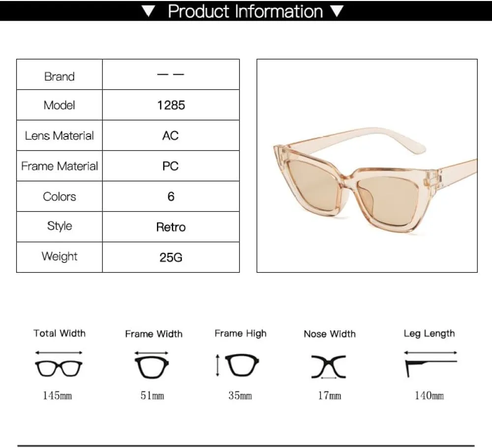 Fashion Vintage Square Sunglasses Women Retro Cat Eye Small Frame Sun Glasses For Female Travel Style