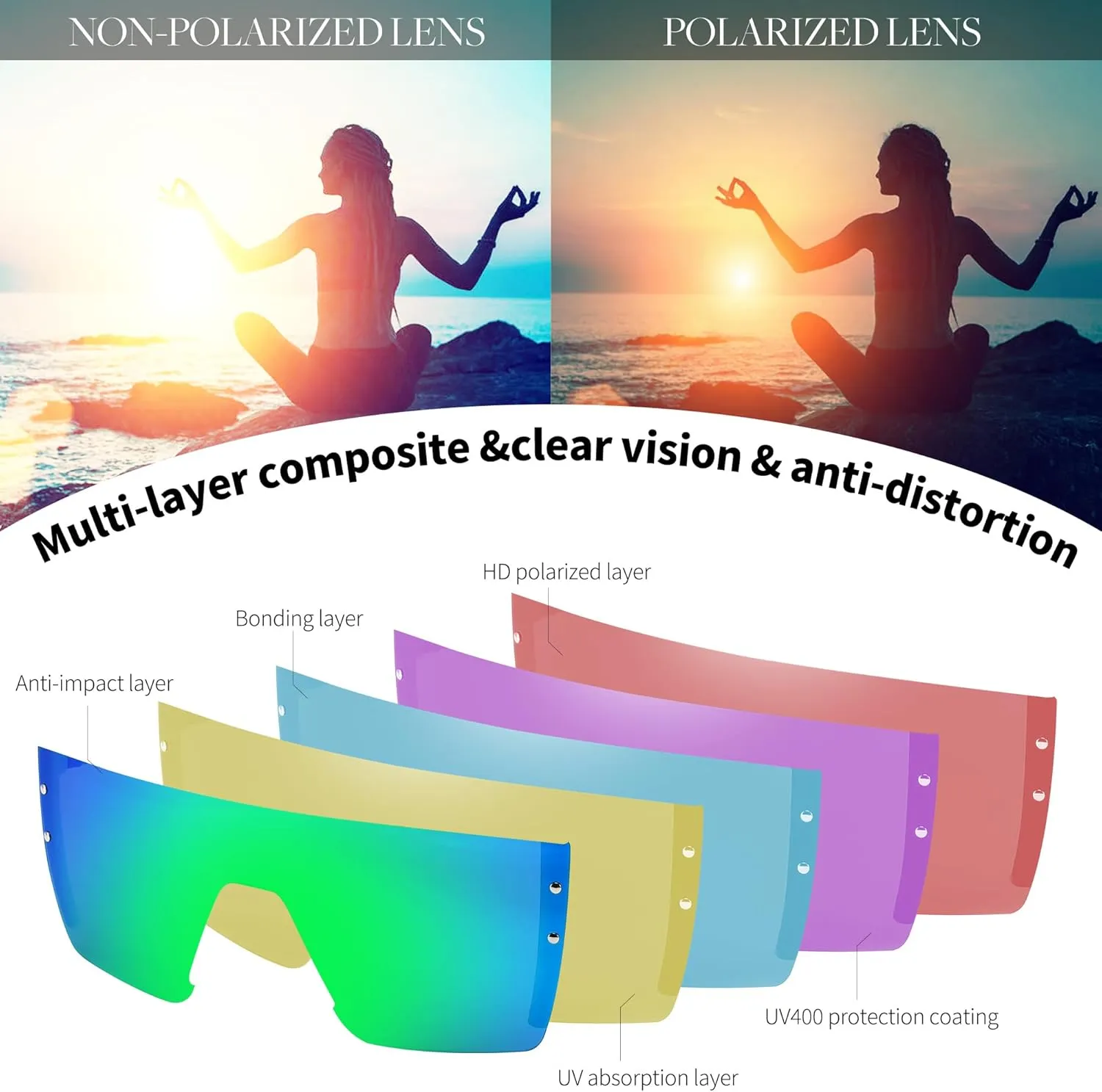 FEISEDY Sunglasses Mens Polarized Women Oversized Flat Top Square Cycling Fishing Golf Hiking Vintage Sun Glasses B2367