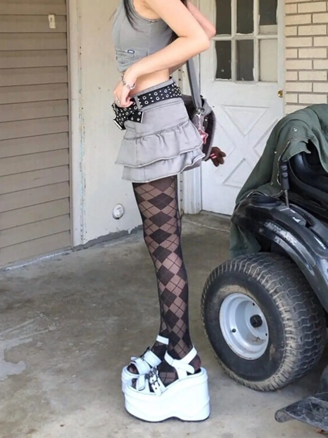FIVETOSEVEN Gothic Gray Ruffle Denim Skirt Mini Retro Harajuku Layered Pleated Cake Skirt Low Waist Women Jeans Bottoms