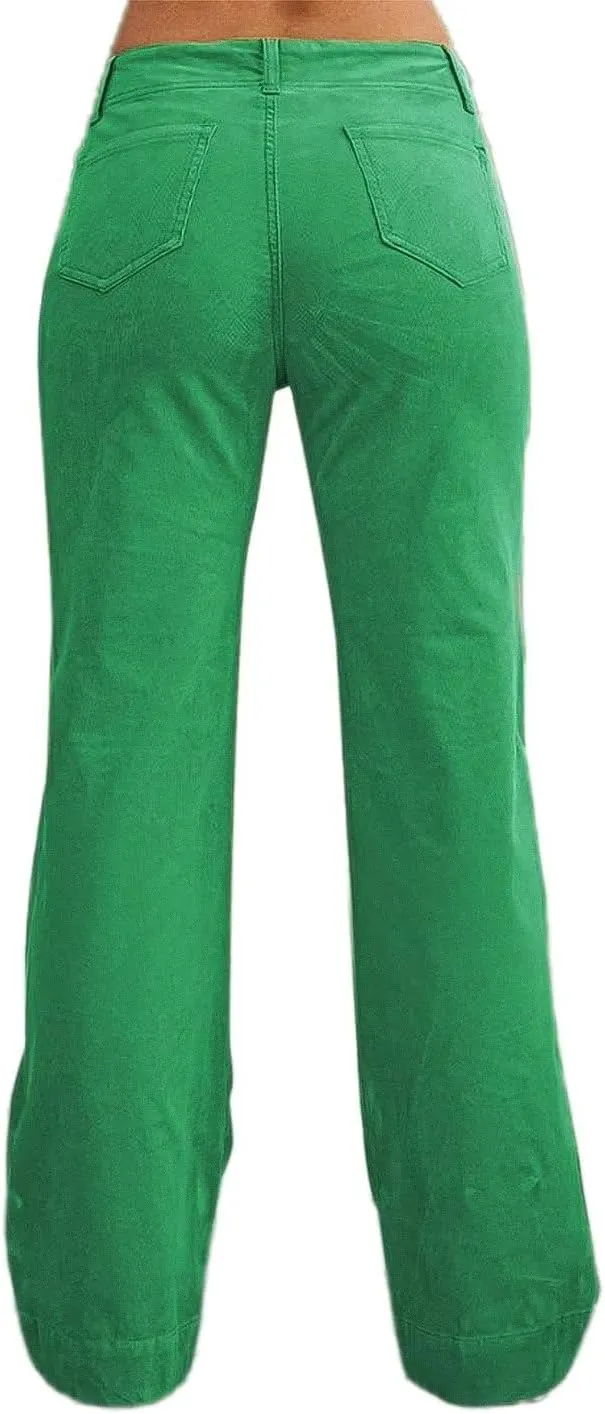 Flamingals Women's Wide Leg Pants for Women Mid Waist Dress Flare Straight Leg Corduroy Pants Workout Jeans Trendy