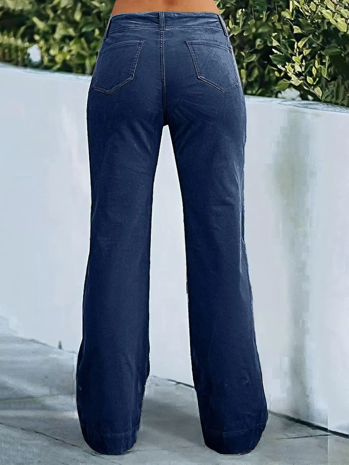 Flamingals Women's Wide Leg Pants for Women Mid Waist Dress Flare Straight Leg Corduroy Pants Workout Jeans Trendy