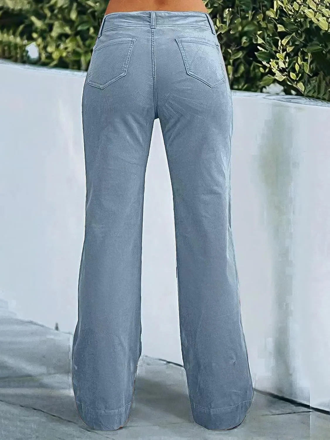 Flamingals Women's Wide Leg Pants for Women Mid Waist Dress Flare Straight Leg Corduroy Pants Workout Jeans Trendy