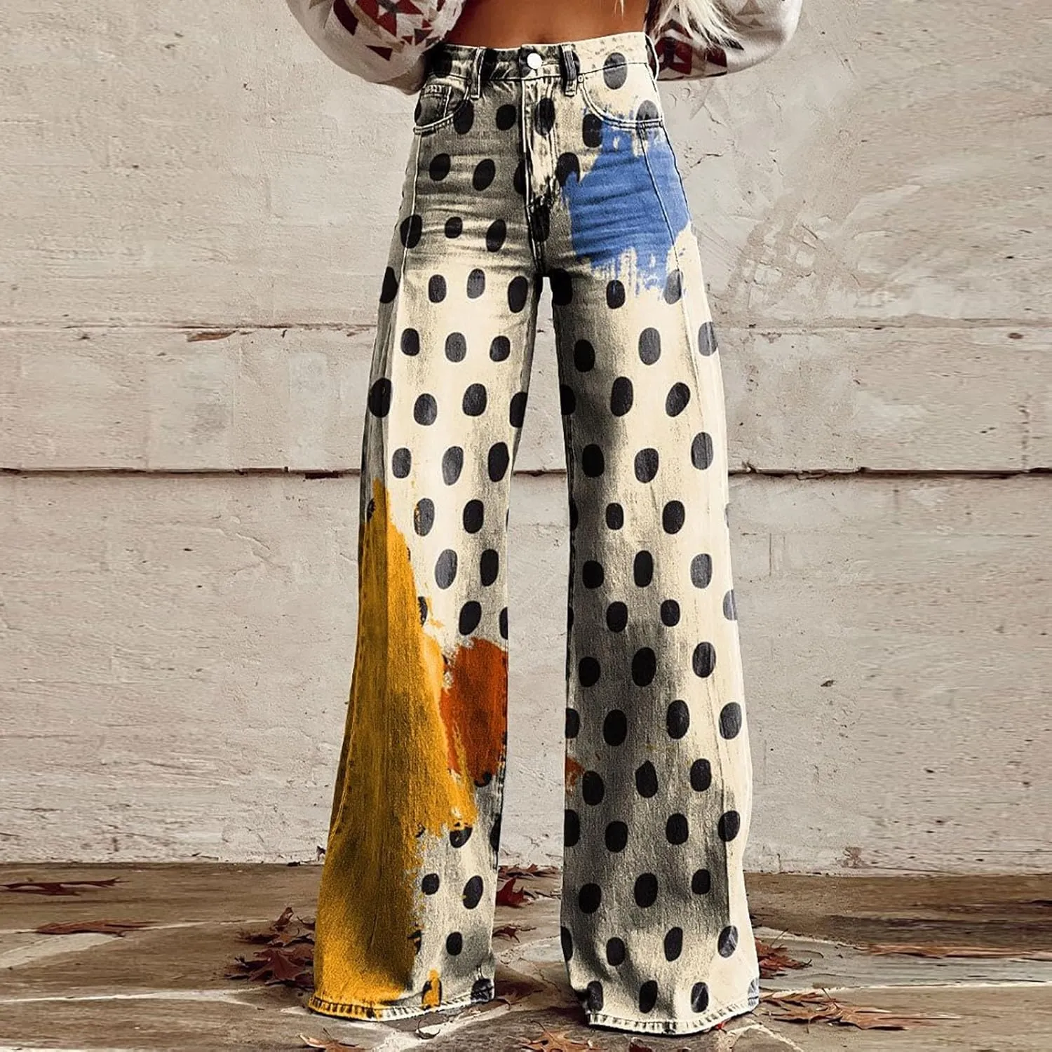 Flare Jeans for Women Wide Leg Jeans 2025 Woman Vintage Floral Print High Waisted Straight Stretch Pants with Pocket