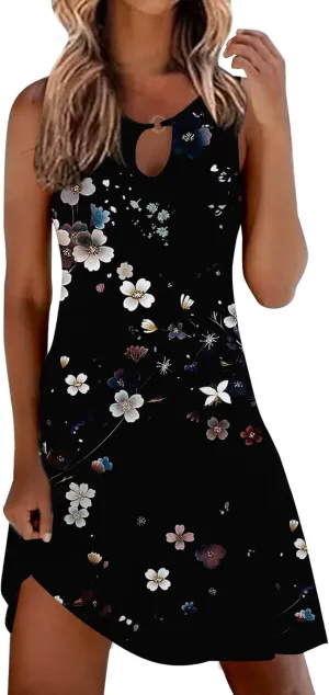 Floral Sundresd Sun Dresses for Women 2025 Vacation Beach Casual Summer Sundresses Sleeveless Tank Short Boho Dress