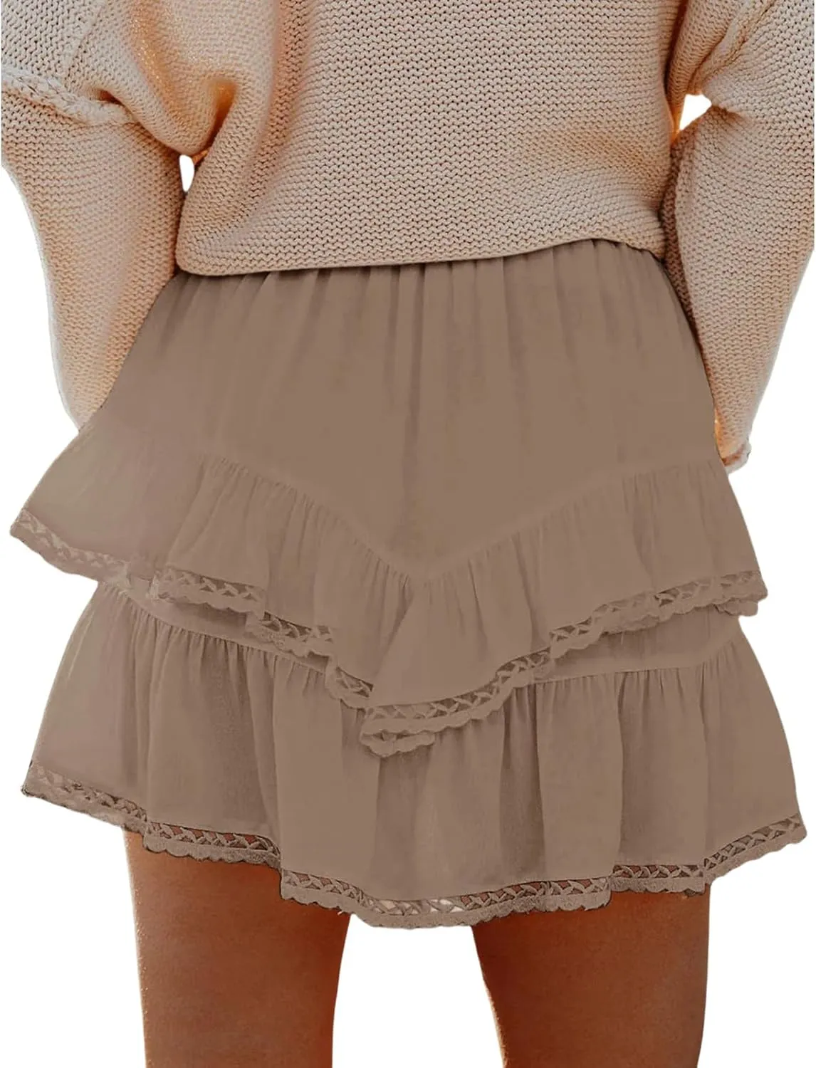 Flowy Skirts for Women Ruffle Tiered Skorts Mini Skirts Elastic High Waist Pleated Skirt Golf Tennis Crochet Shorts