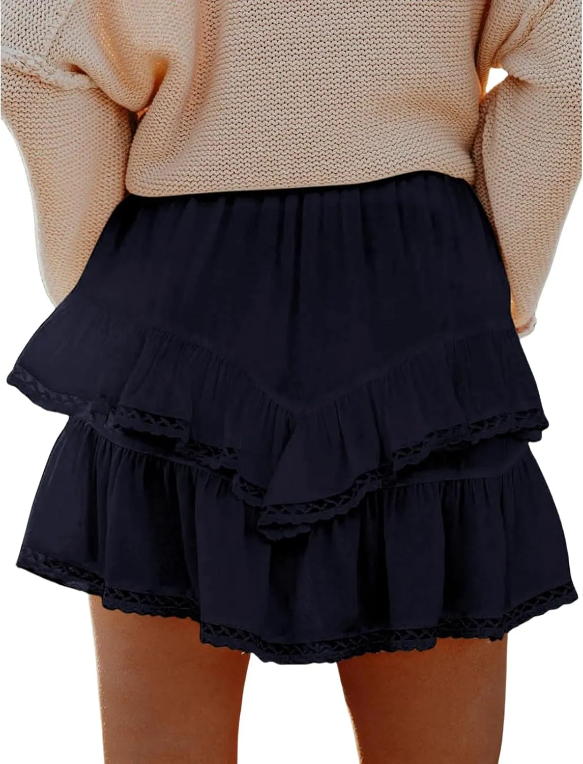 Flowy Skirts for Women Ruffle Tiered Skorts Mini Skirts Elastic High Waist Pleated Skirt Golf Tennis Crochet Shorts