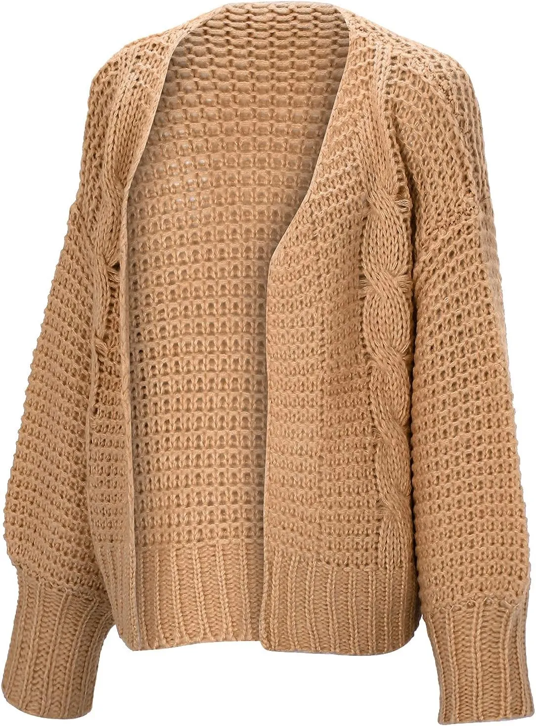 FMCHICO Women's Long Sleeve Cable Knit Cardigan Sweaters Open Front Outwear Coat