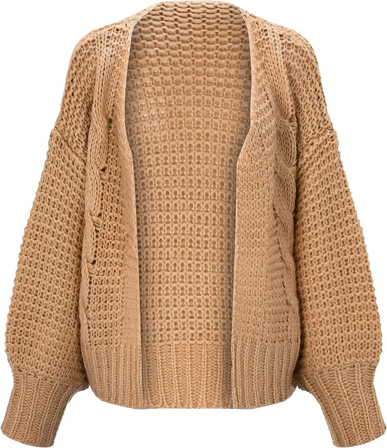 FMCHICO Women's Long Sleeve Cable Knit Cardigan Sweaters Open Front Outwear Coat
