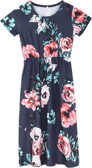 Girls Maxi Long Dresses Kids Boho Summer Flowy Ruffle Sleeve Tiered Short Sleeve A-line Dress 6 to 12Y