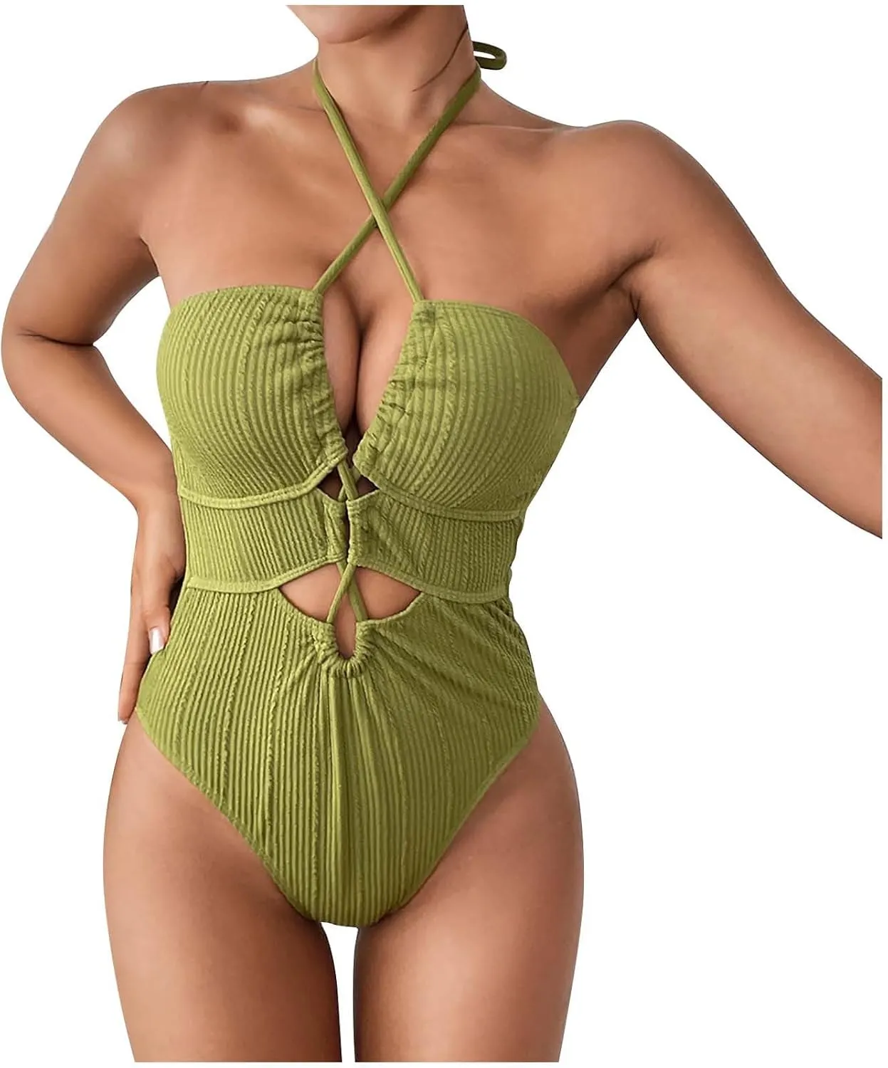 Halter Swimsuits for Women Sexy One Piece Bathing Suits Cut Out Backless Strappy Slimming Push Up Swimwear