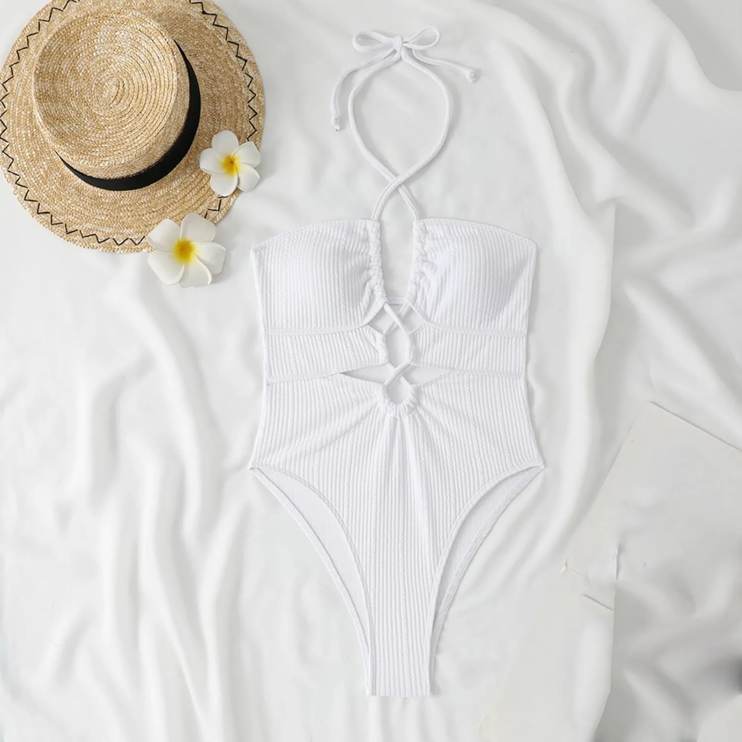 Halter Swimsuits for Women Sexy One Piece Bathing Suits Cut Out Backless Strappy Slimming Push Up Swimwear