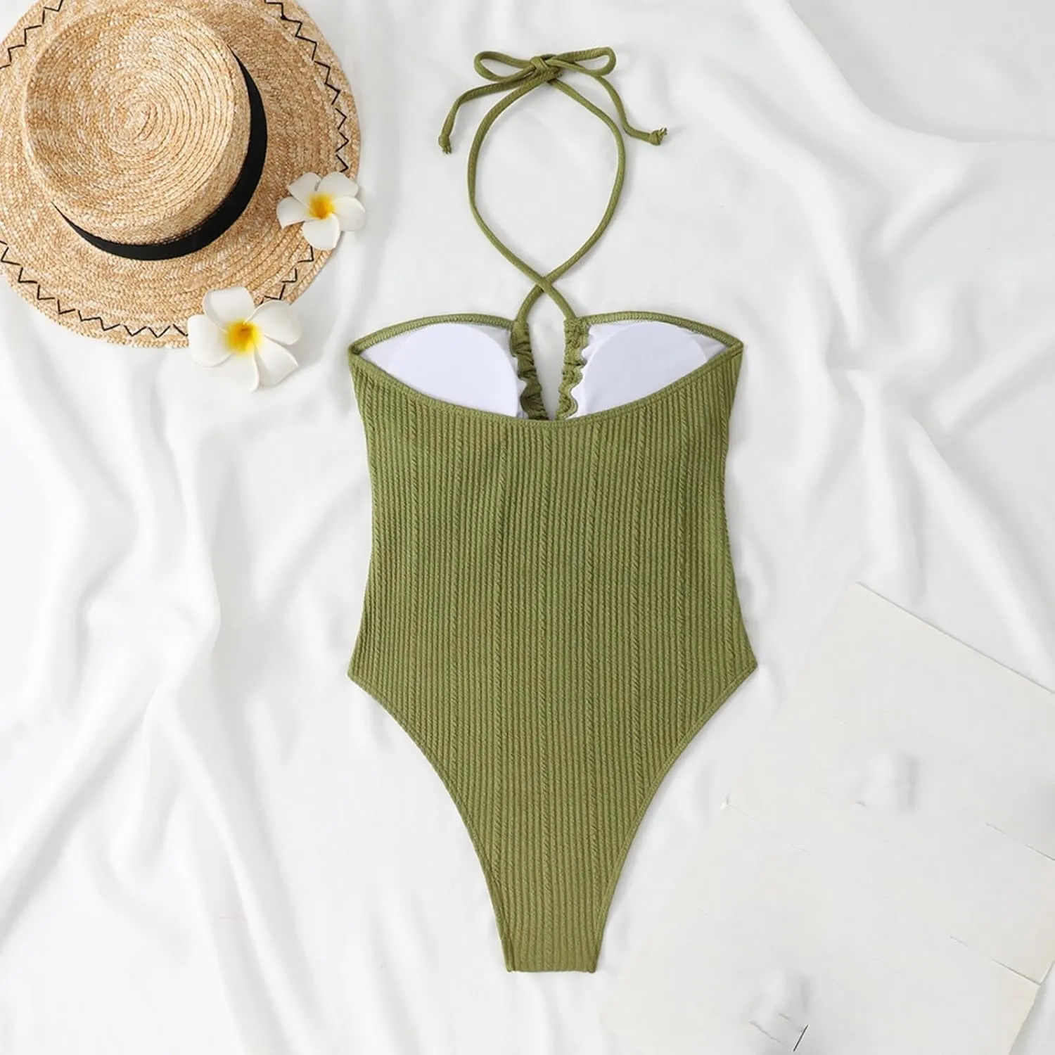 Halter Swimsuits for Women Sexy One Piece Bathing Suits Cut Out Backless Strappy Slimming Push Up Swimwear