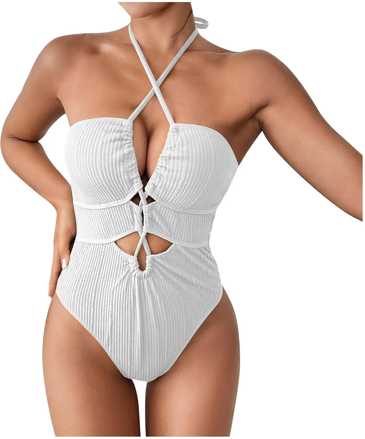 Halter Swimsuits for Women Sexy One Piece Bathing Suits Cut Out Backless Strappy Slimming Push Up Swimwear
