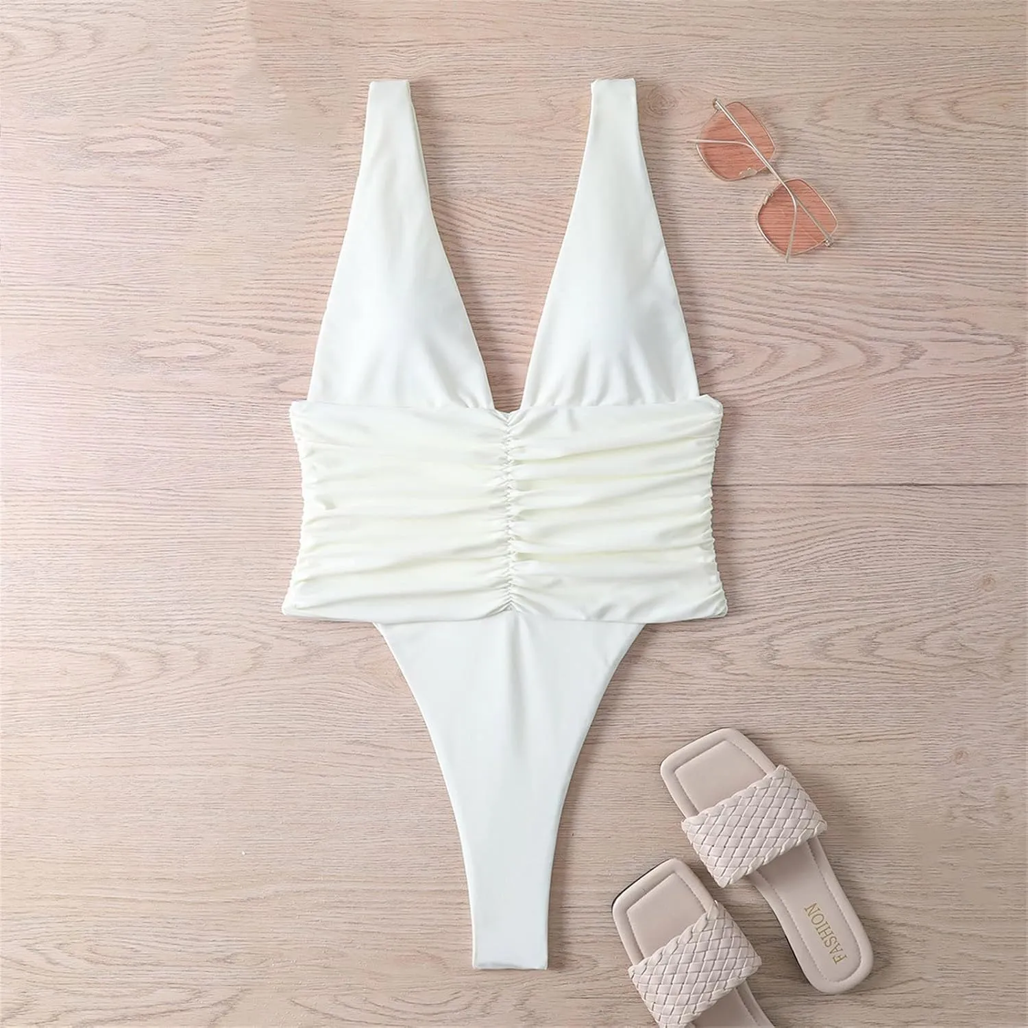 iLH Swimsuits for Women,Women's One Piece Swimsuits Ruching Tummy Control Modest Swimwear Cut Thin Straps Bathing Suit