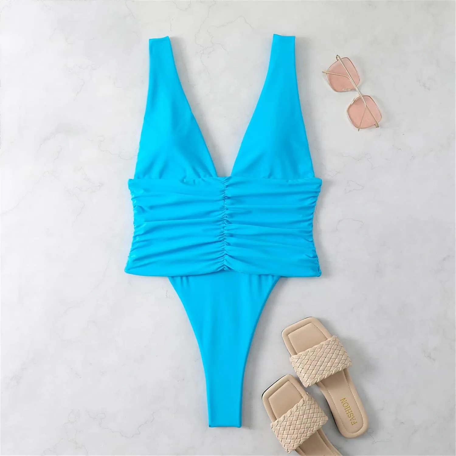 iLH Swimsuits for Women,Women's One Piece Swimsuits Ruching Tummy Control Modest Swimwear Cut Thin Straps Bathing Suit