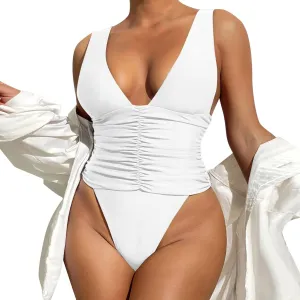 iLH Swimsuits for Women,Women's One Piece Swimsuits Ruching Tummy Control Modest Swimwear Cut Thin Straps Bathing Suit