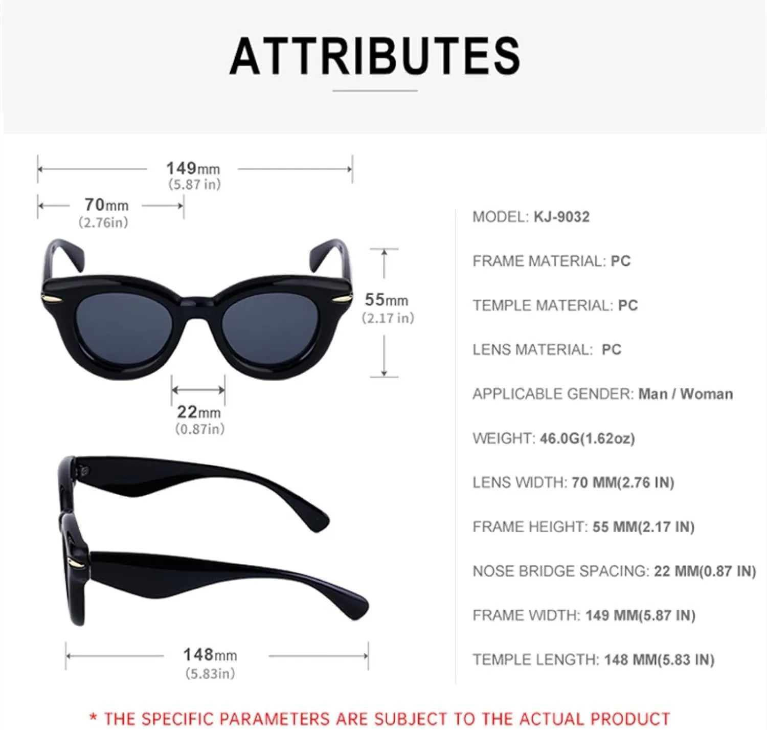 Inflated Round Sunglasses for Men Women Luxury Fashion Cat Eye Vintage Big Frame
