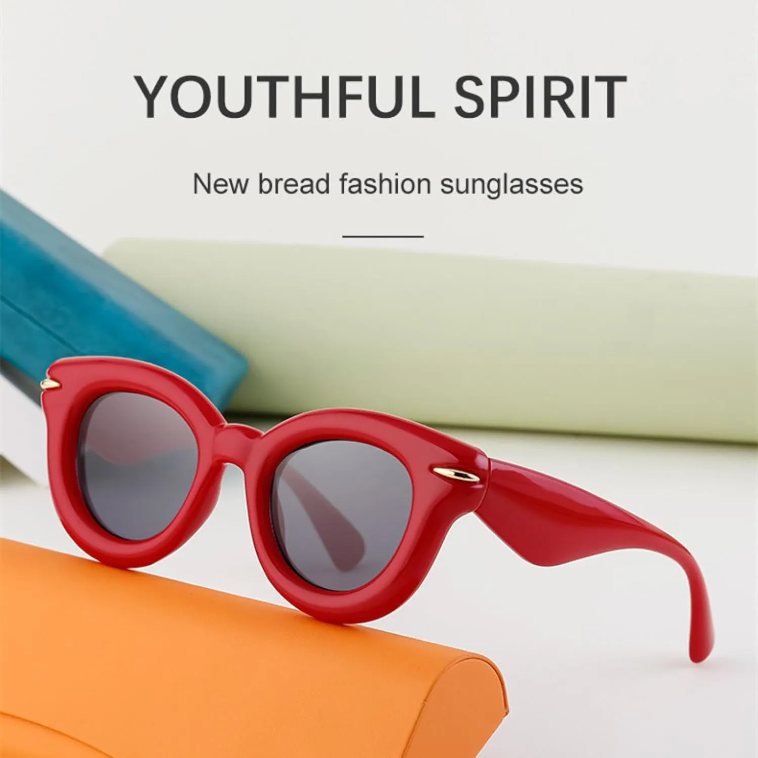 Inflated Round Sunglasses for Men Women Luxury Fashion Cat Eye Vintage Big Frame