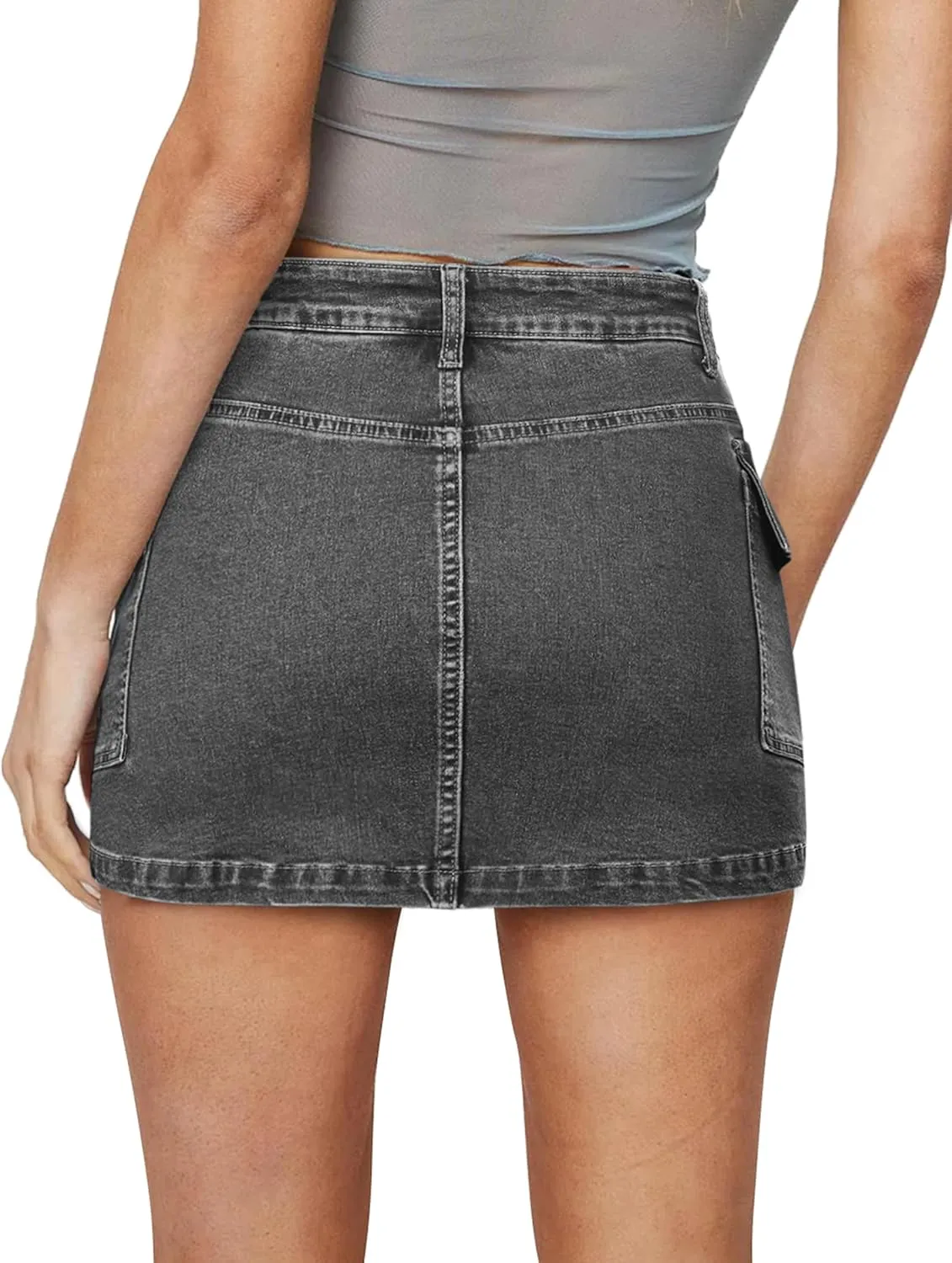 Jean Skirts for Women Denim Skirt Stretchy Jean Skort High Wasited Cargo Mini Denim Skirt with Flap Pockets