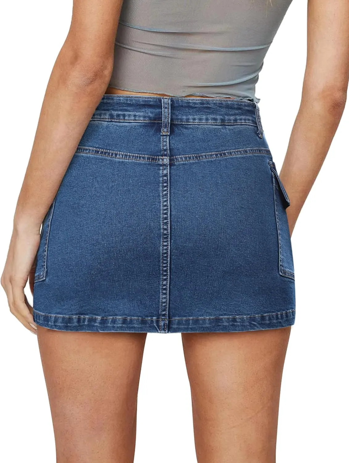 Jean Skirts for Women Denim Skirt Stretchy Jean Skort High Wasited Cargo Mini Denim Skirt with Flap Pockets