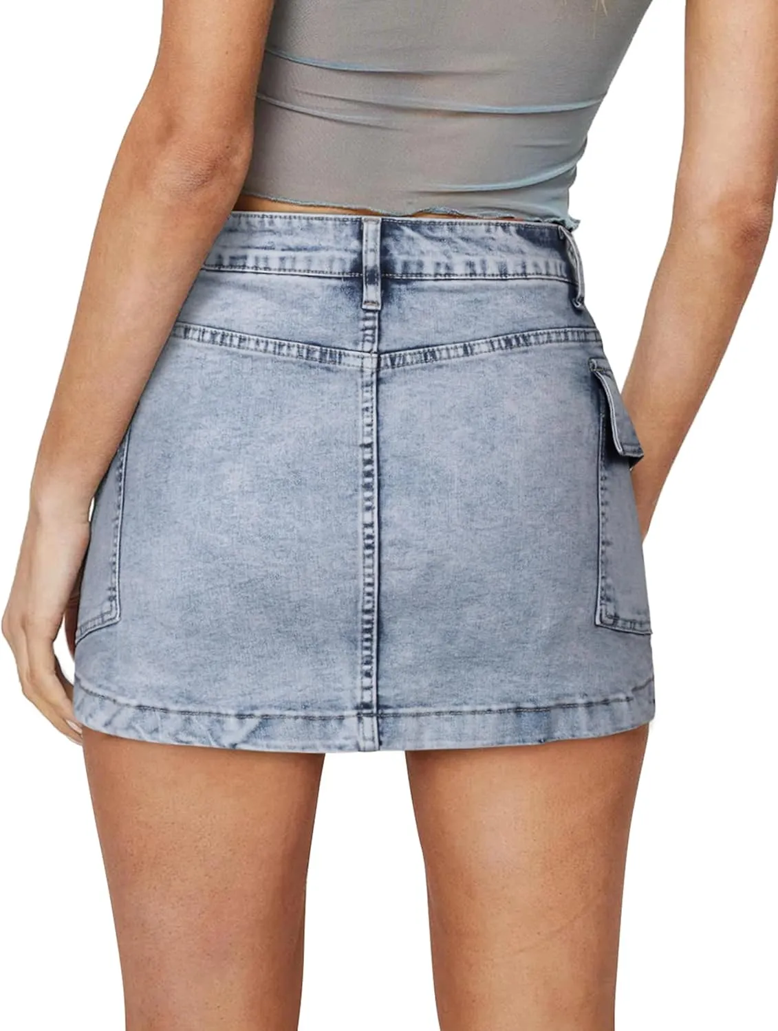 Jean Skirts for Women Denim Skirt Stretchy Jean Skort High Wasited Cargo Mini Denim Skirt with Flap Pockets