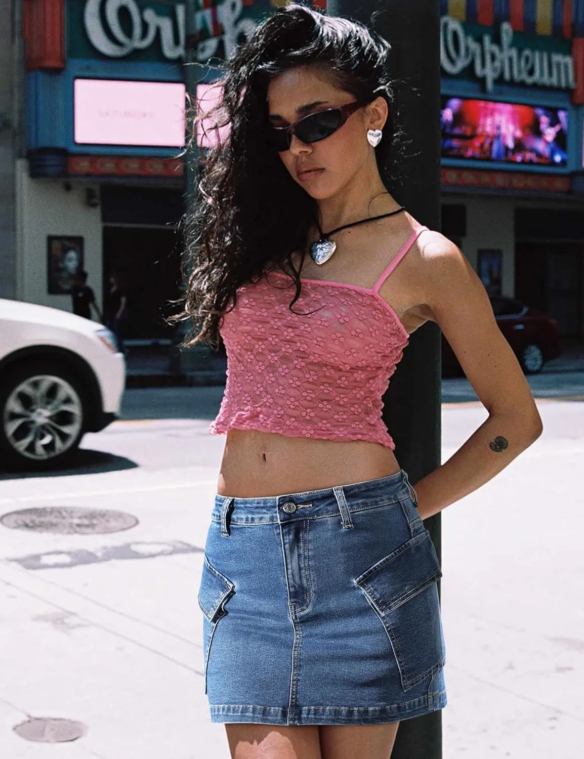 Jean Skirts for Women Denim Skirt Stretchy Jean Skort High Wasited Cargo Mini Denim Skirt with Flap Pockets
