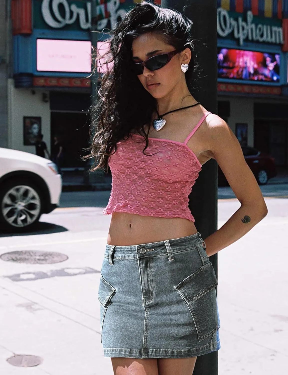 Jean Skirts for Women Denim Skirt Stretchy Jean Skort High Wasited Cargo Mini Denim Skirt with Flap Pockets
