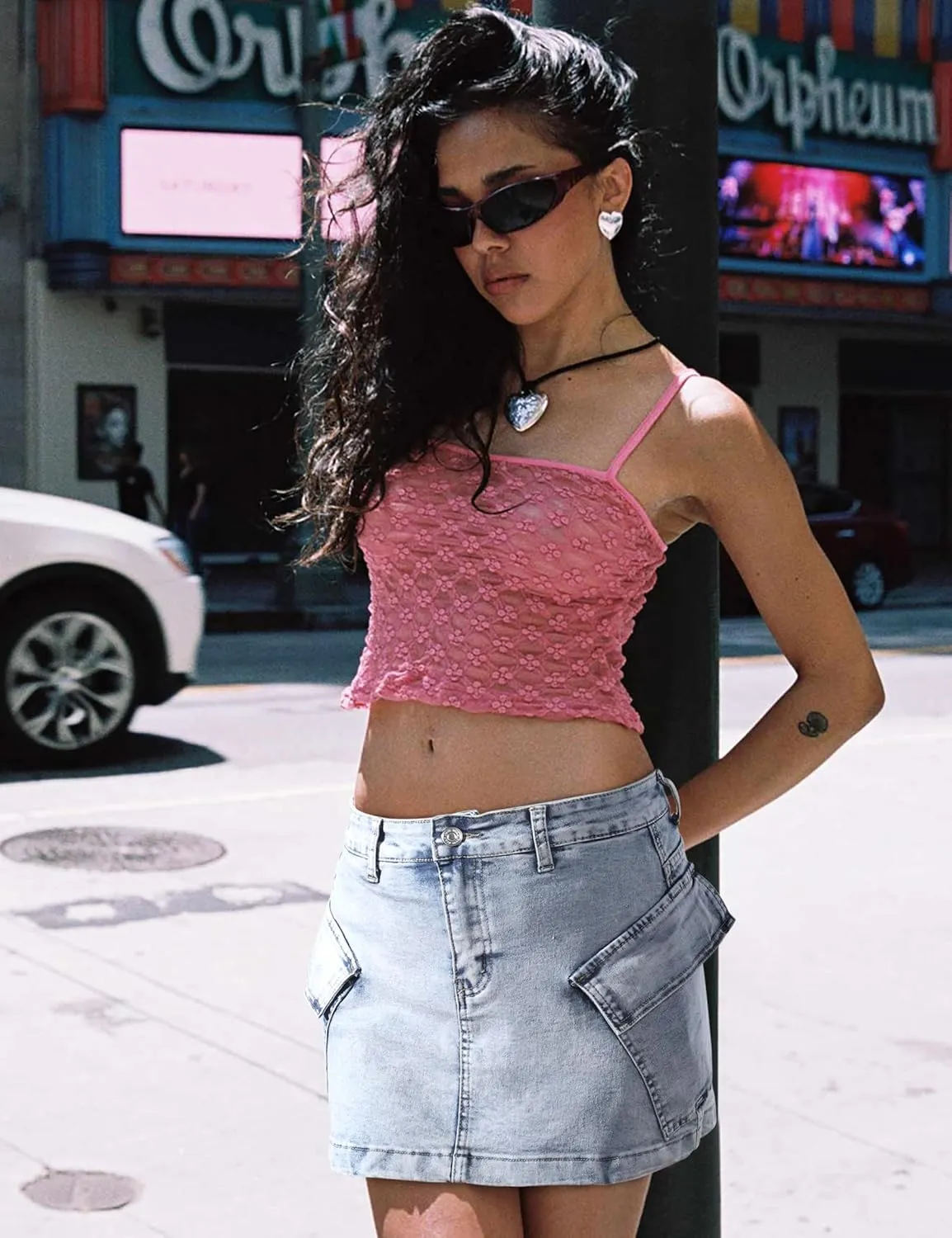 Jean Skirts for Women Denim Skirt Stretchy Jean Skort High Wasited Cargo Mini Denim Skirt with Flap Pockets