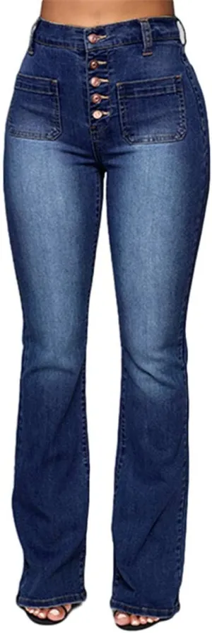 Jeans for Women Trendy Sexy Skinny Jeans High-Rise Stretch Button Comfy Lightweight Flare Denim Pants with Pocket