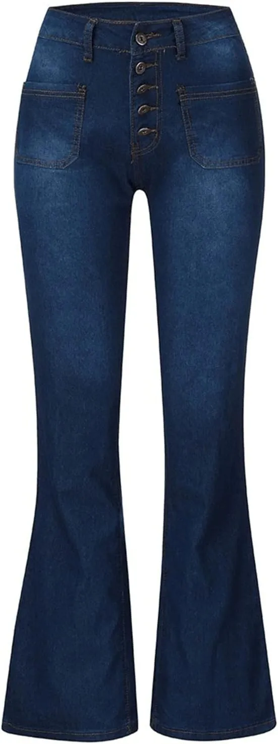 Jeans for Women Trendy Sexy Skinny Jeans High-Rise Stretch Button Comfy Lightweight Flare Denim Pants with Pocket